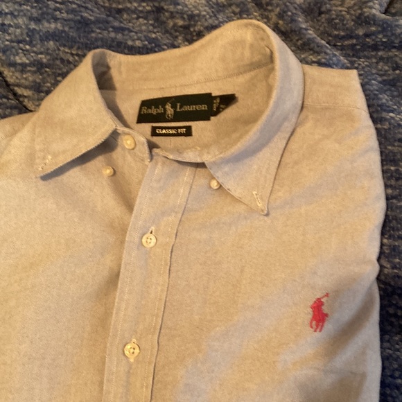 Light blue polo Ralph Lauren dress shirt magenta horse - Picture 2 of 5